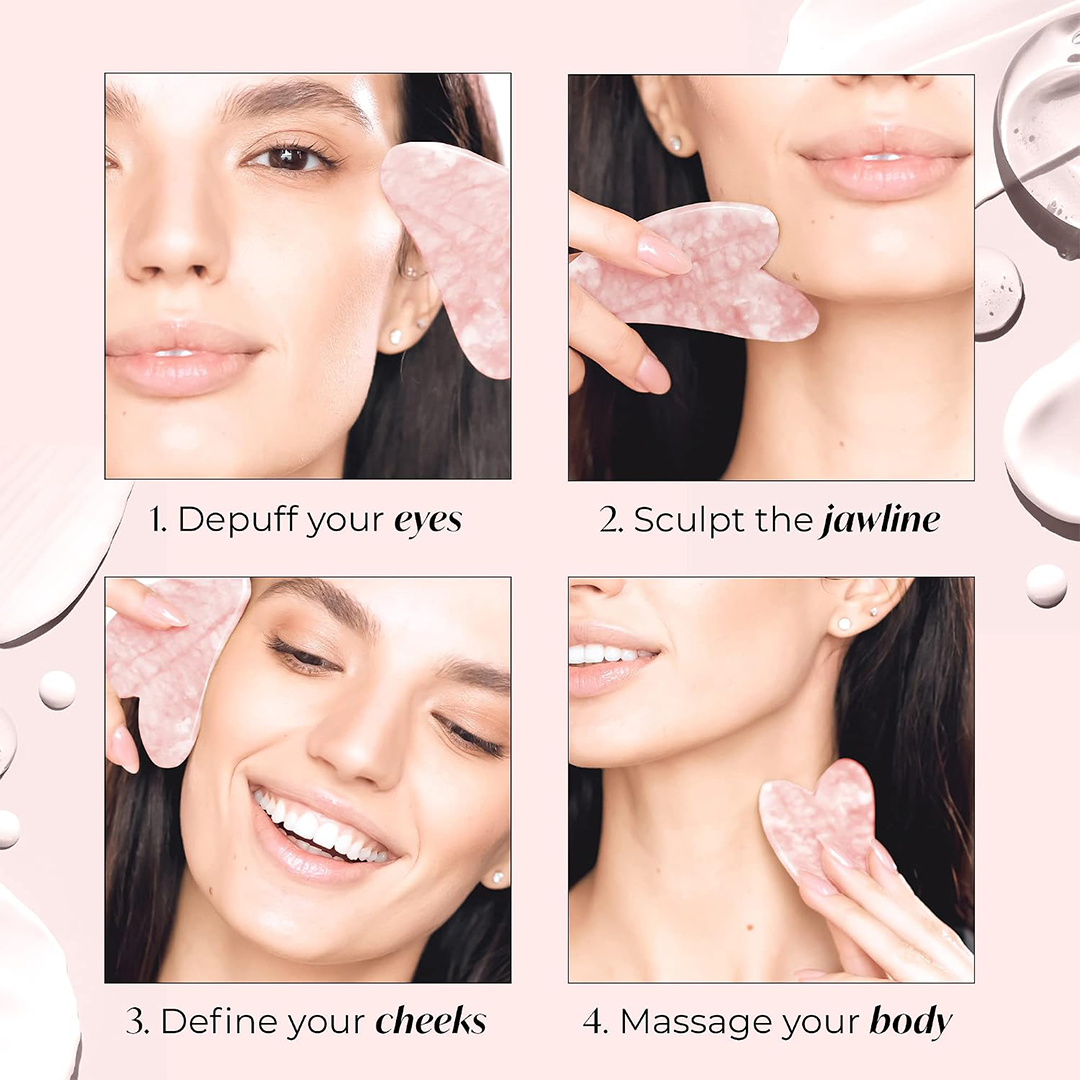 Plantifique Gua Sha Stone Natural Rose Quartz Face Massager