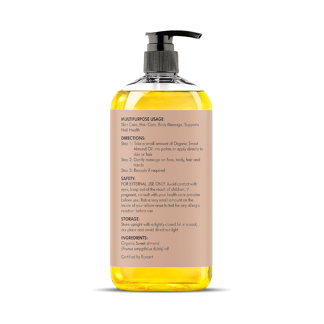 Majestic Pure USDA Organic Sweet Almond Body Oil | Large 236 ml