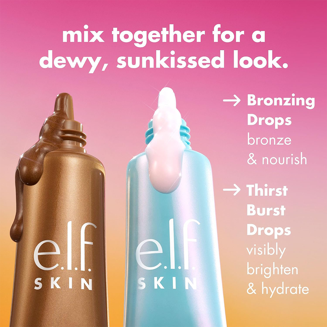 ثنائي قطرات elf الأكثر سخونة، ترطيب فائق! قطرات لترطيب البشرة بعمق وقطرات تسمير، لإطلالة ندية ومتألقة ومشرقة، مع حمض الهيالورونيك و5% نياسيناميد، نباتي ولم يُختبر على الحيوانات، حجم مناسب للسفر