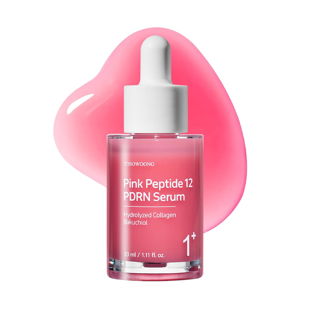 TOSOWOONG Pink Peptide 12 PDRN Serum With Salmon DNA PDRN 10,320ppm, 12 Peptides, Niacinamide, Skin Glow, Hydrating, Moisturizing, Elasticity Support, Even Skin Tone, Korean Skincare, 33ml, 1.11 fl.oz