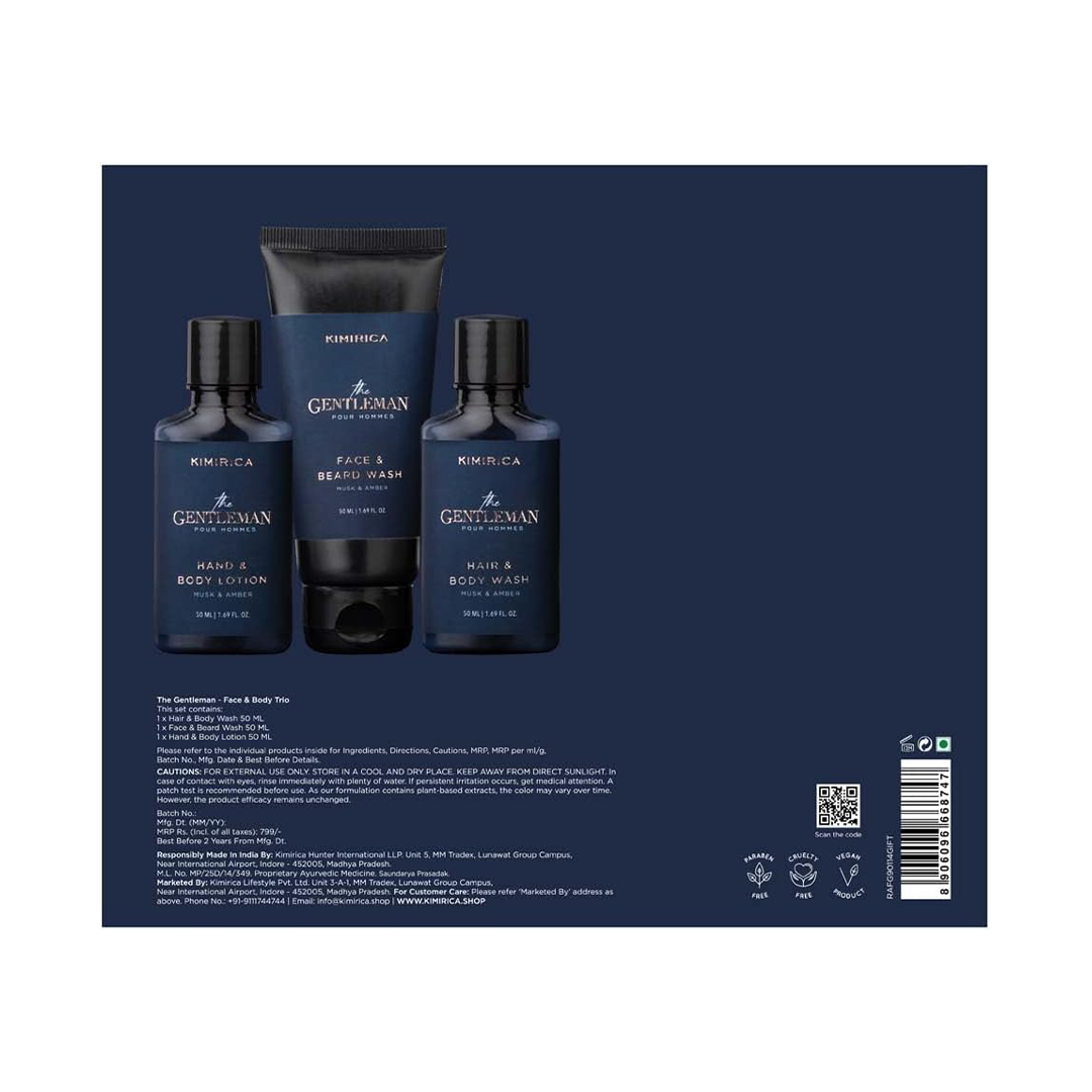 Kimirica Gift For Men Gentlemen Bath Care Trio Gift Set For Men's |Premium Bath & Body Gift Set For Husband & Boyfriend, Gift Kit for Brother Son Set of 3