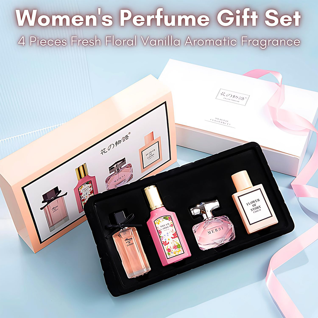 4 قطع عطر للنساء، هدايا عطرية للنساء، طقم عطر فاخر للنساء، طقم عطر نسائي يدوم طويلاً لعيد ميلادها، هدية عطور زهرية للزوجة، الصديقة، المواعدة.