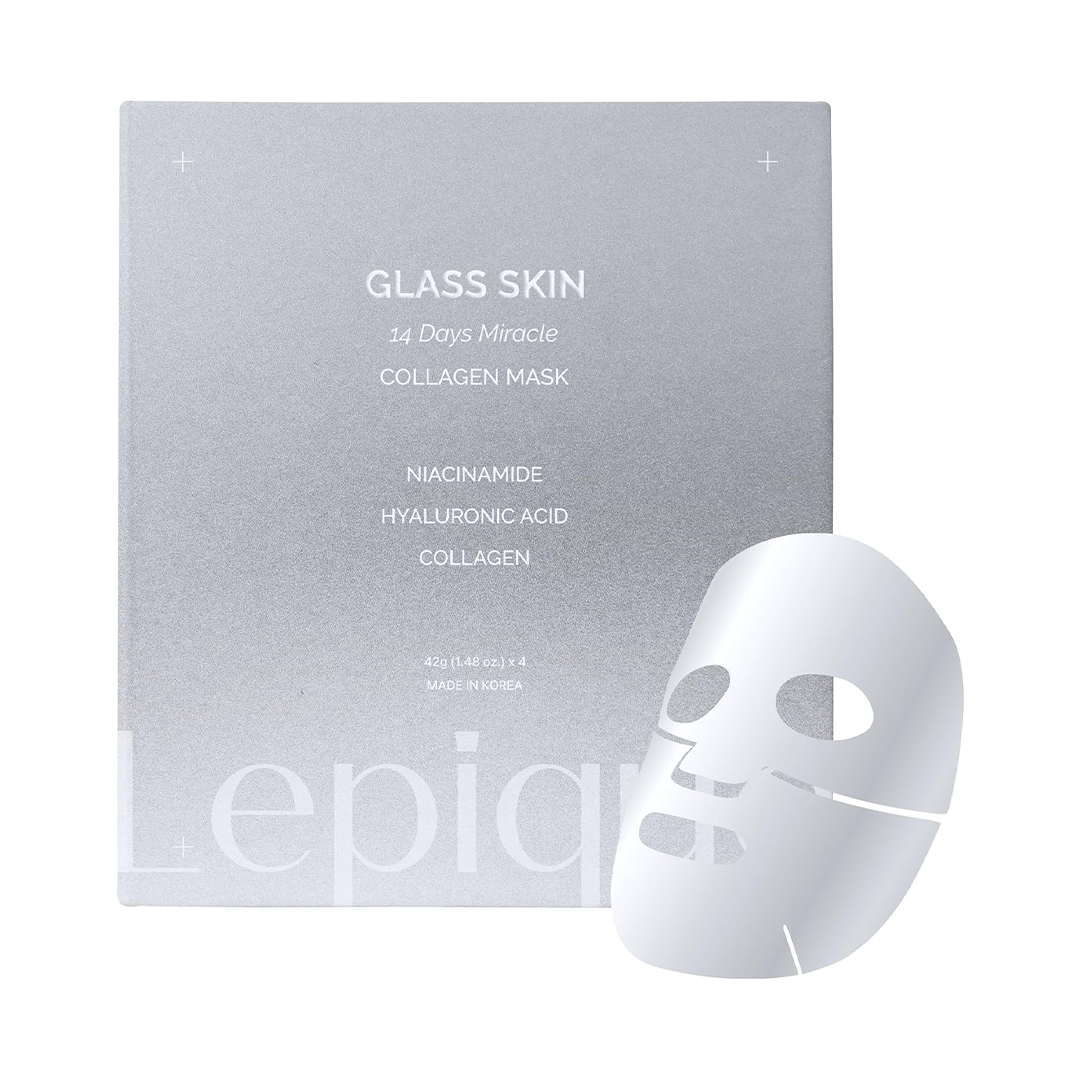 Lepique Luxury Spa-Grade Collagen Overnight Mask 4 Sheets Authentic Korean Premium Overnight Face Mask, Highest Serum Content Hydrating Sheet Mask with Hyaluronic Acid & Niacinamide for Radiance