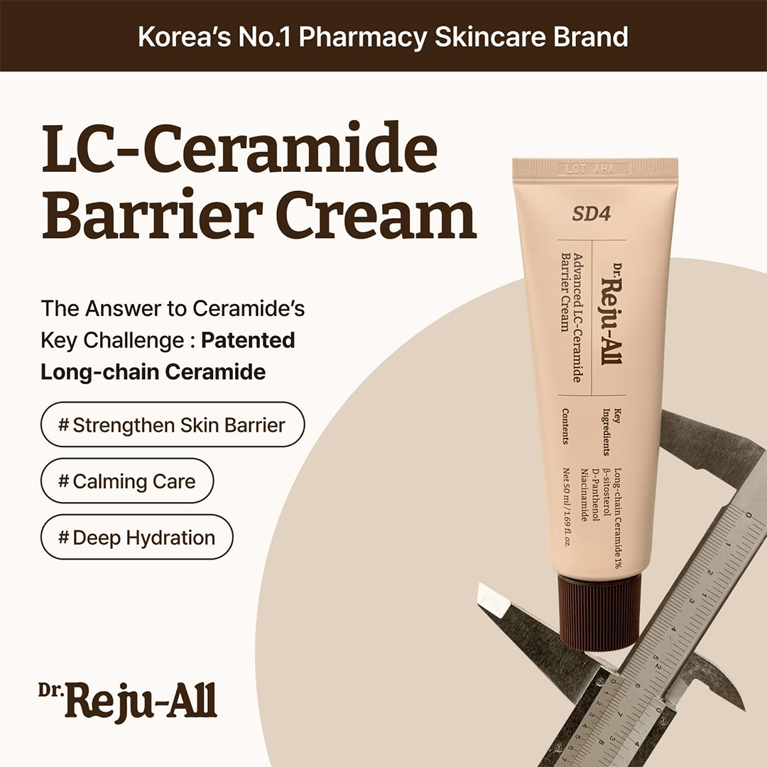 Dr. Reju-All Advanced LC-Ceramide Barrier Cream Lightweight Korean Moisturizer for Sensitive Skin, Deep Hydration & Skin Barrier Repair (50ml)