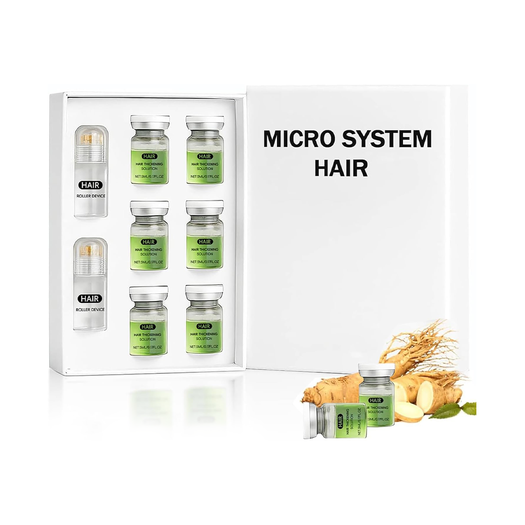 Micro System Hair Regrowth Kit for Men & Women – Hair Growth Serum & Microneedle Roller Set