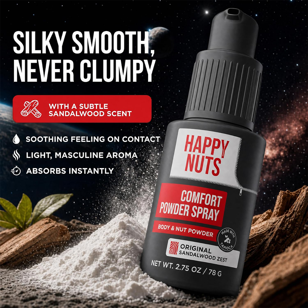 Happy Nuts Comfort Powder Spray Anti-Chafing & Odor Control Mens Spray (Aluminum-Free)