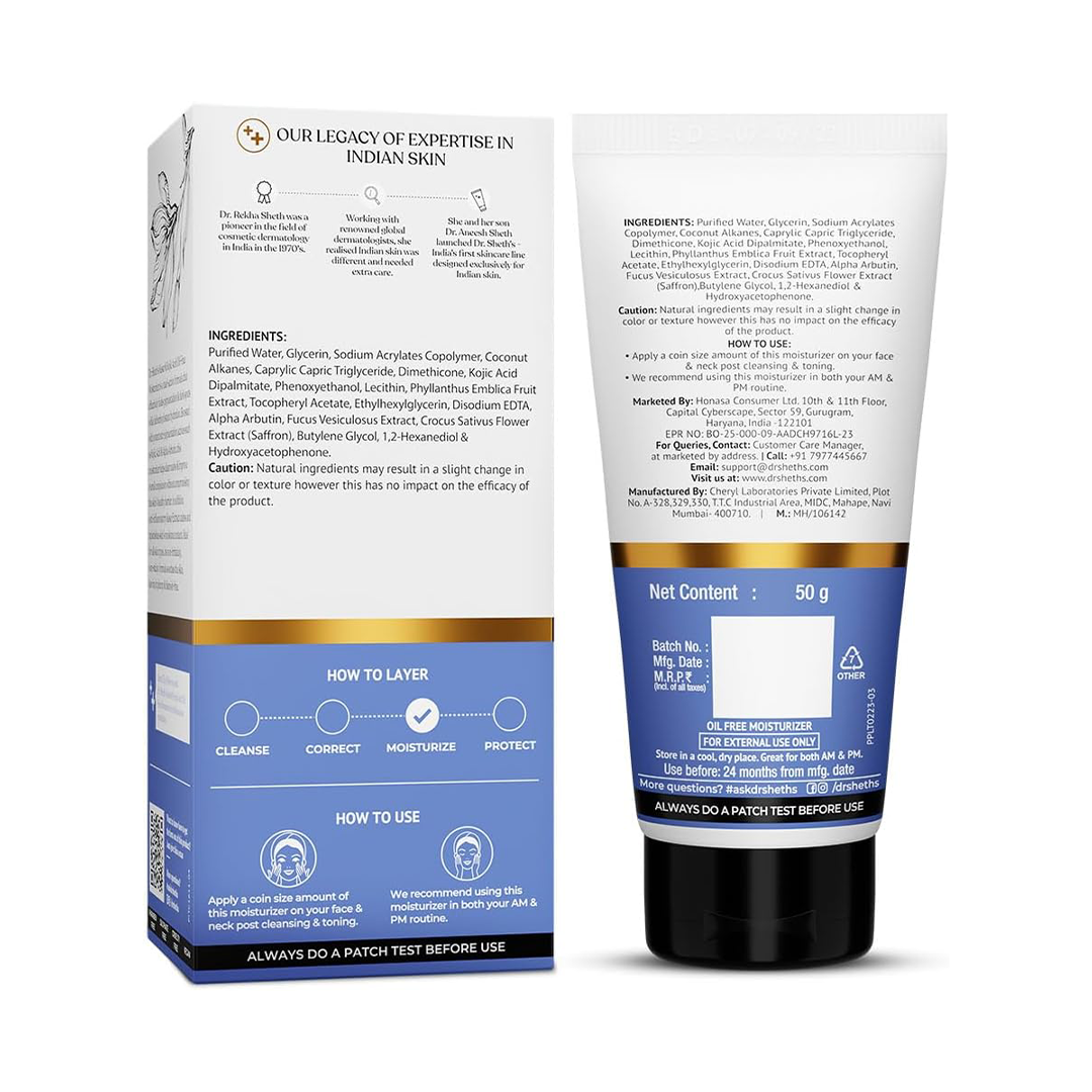 Dr. Sheths Kesar & Kojic Acid Oil-Free Moisturizer (50g) The "Brightness-Boosting" Hydrator