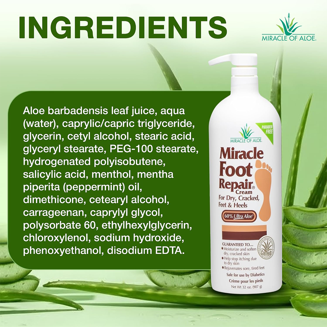 Miracle Foot Repair Cream 32oz UltraAloe Moisturizer for Dry, Cracked Heels
