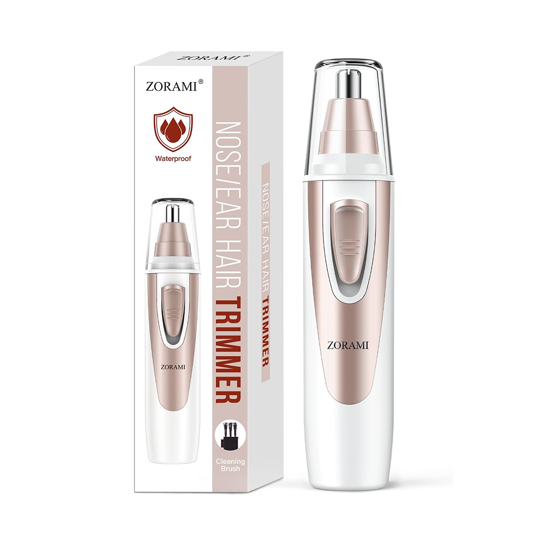 ZORAMI Ear Nose Hair Trimmer Waterproof Battery Operated Facial Hair Remover for Eyebrow Grooming & Personal Care Pink