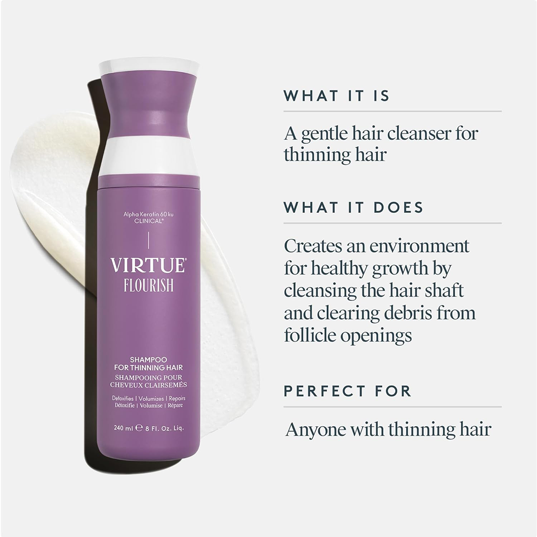 VIRTUE Flourish Sulfate-Free Shampoo Volumizing & Hair Growth Support for Thinning Hair