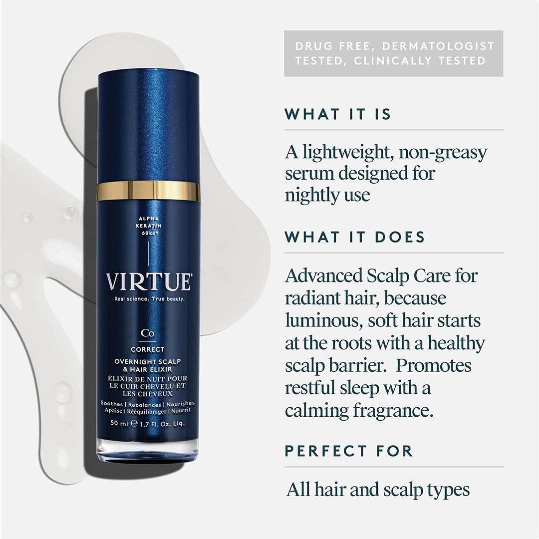 VIRTUE Correct Overnight Scalp & Hair Elixir Drug-Free, Dermatologist Tested, 1.7 fl oz