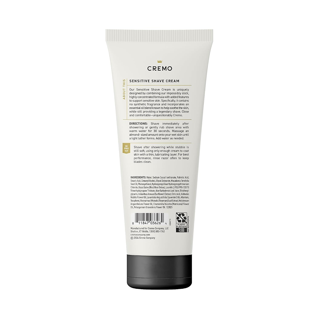 Cremo Sensitive Shave Cream Ultra-Slick, Razor Burn & Cut Protection, 6 fl oz