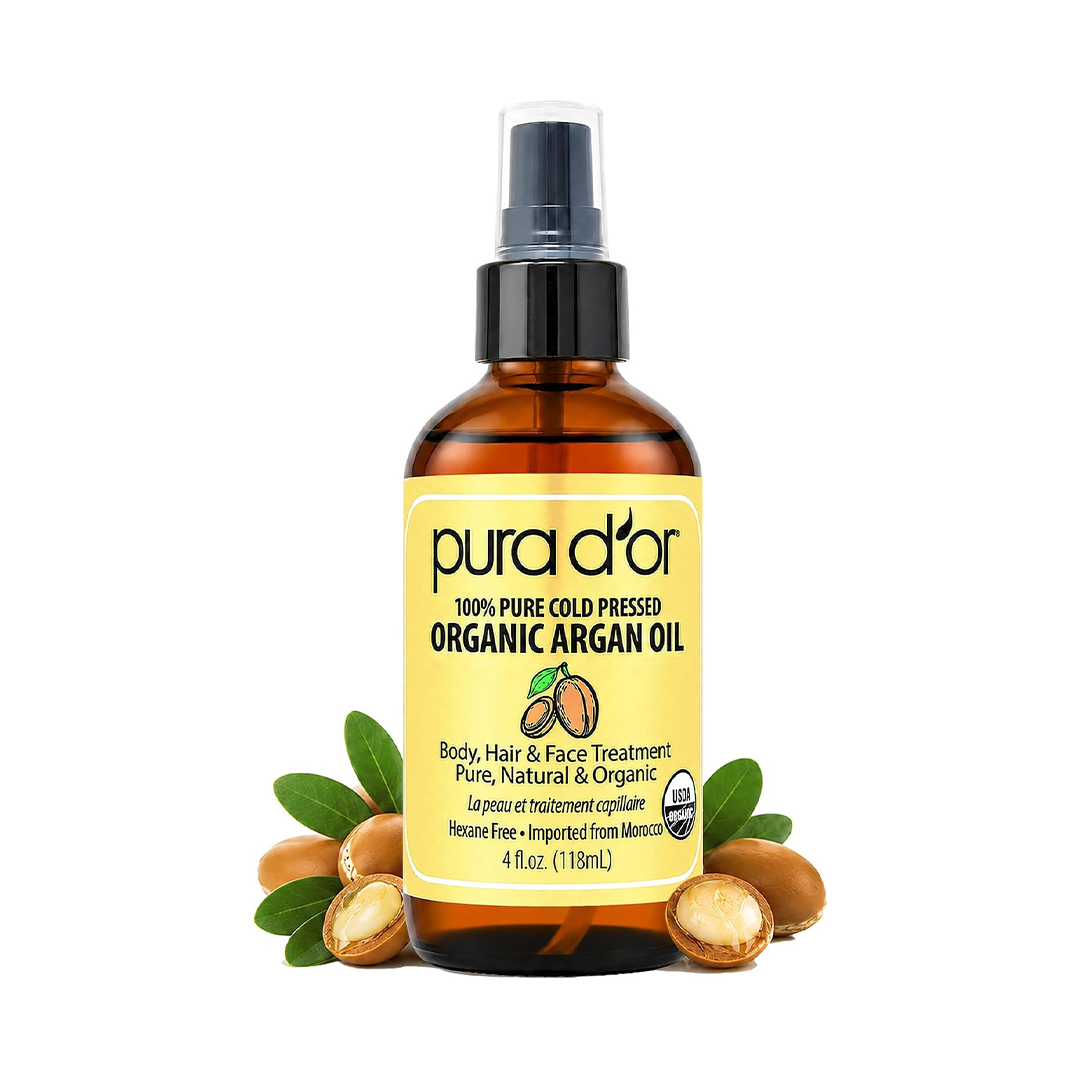 PURA DOR Organic Moroccan Argan Oil 100% Pure Cold-Pressed, 4 oz