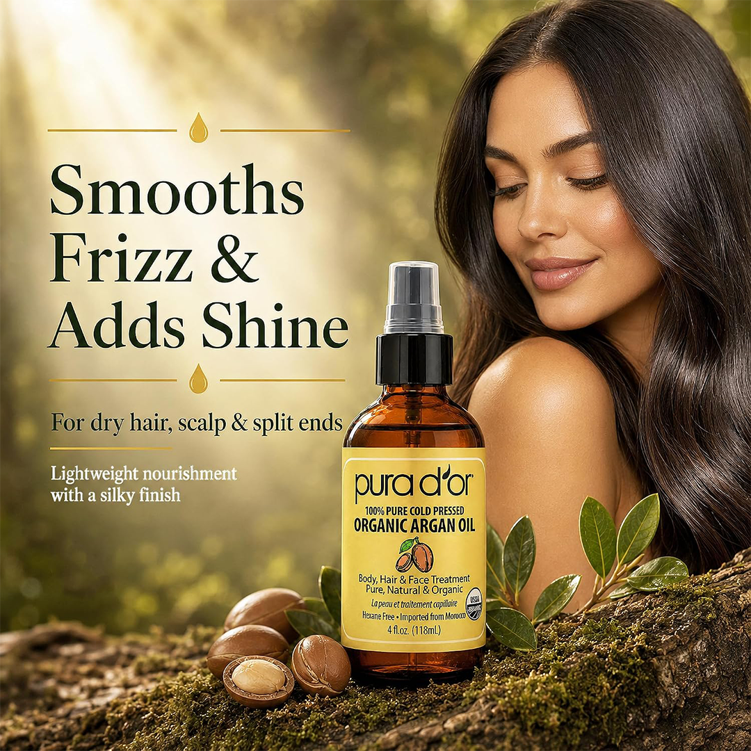 PURA DOR Organic Moroccan Argan Oil 100% Pure Cold-Pressed, 4 oz