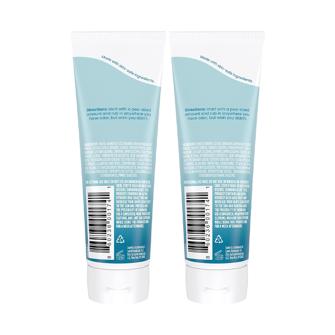 Lume Whole Body Deodorant Cream 72H Odor Control, Unscented, Pack of 2