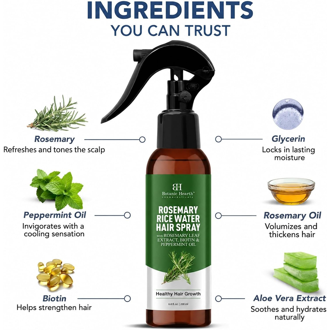 Botanic Hearth Rosemary Water Hair Spray with Peppermint and Biotin 6.8 fl oz Hair Care Spray