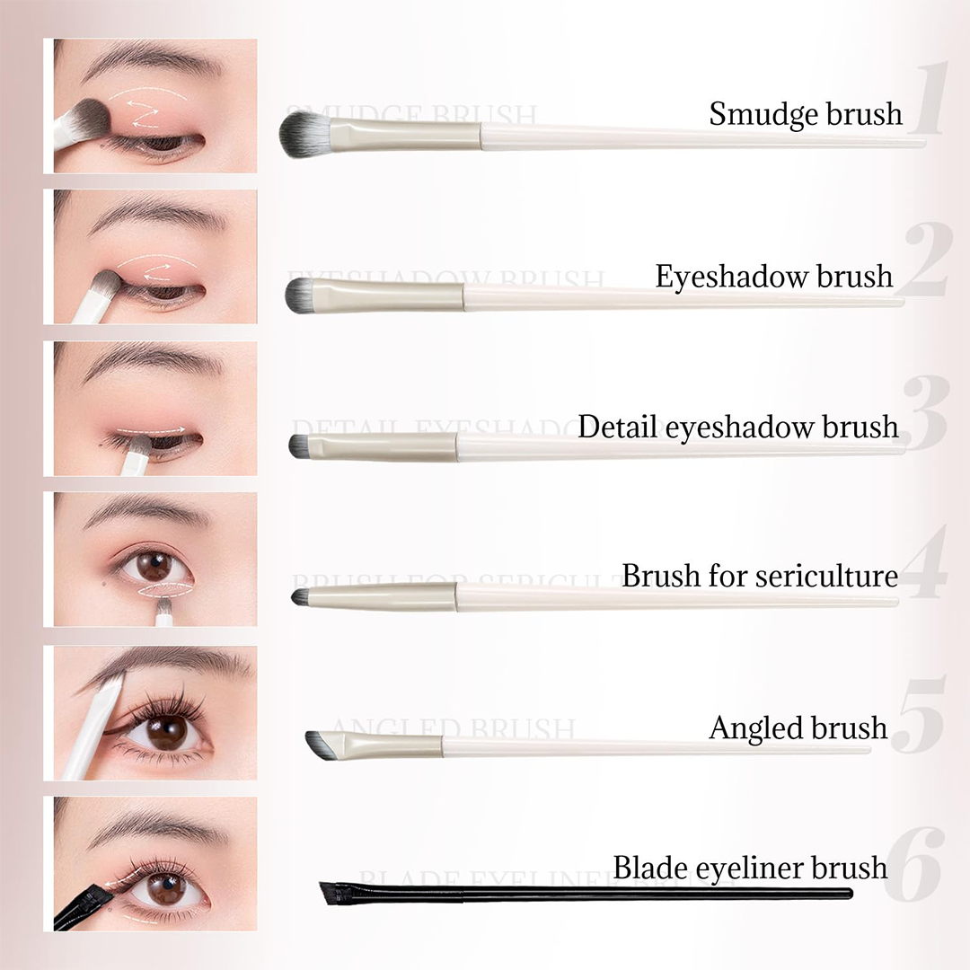 BOROLA 6 Pcs Eye Makeup Brush Set with Snap On Case