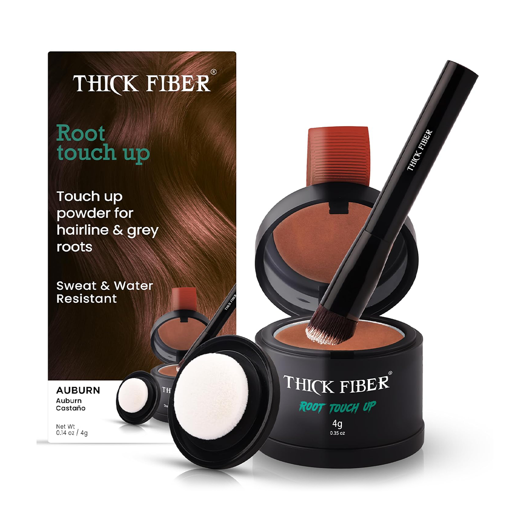 THICK FIBER Root Touch Up and Hairline Powder Auburn Grey Root Coverage and Hair Loss Concealer