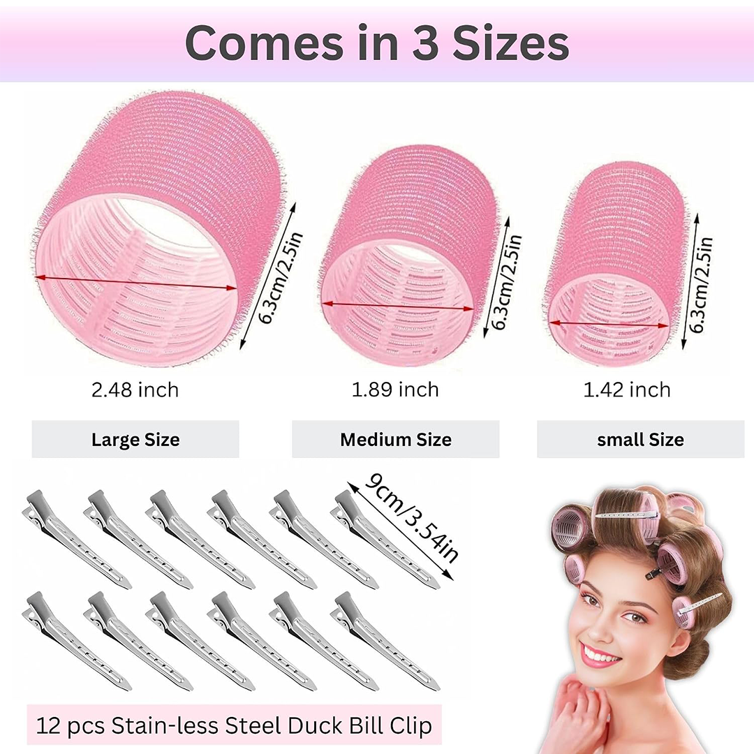 Elaur Thermal Hair Rollers & Clips, Self Holding Hair Curlers with Clips, Medium Rollers for Hair Set,24 PCS