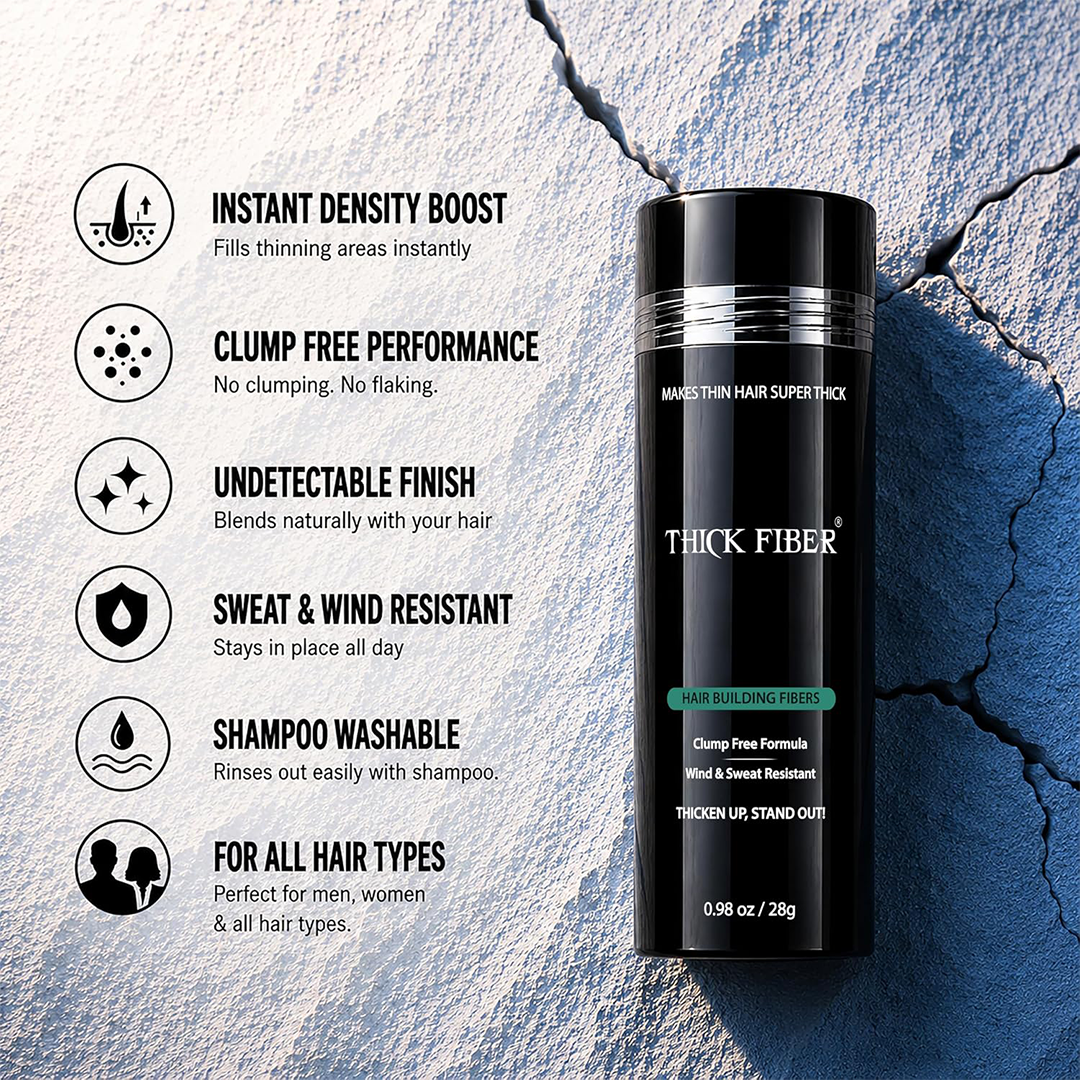 THICK FIBER Hair Building Fibers Black 28g Hair Loss Concealer Powder for Thinning Hair, Bald Spots & Fuller-Looking Hair