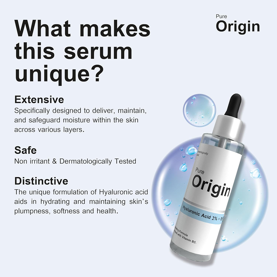 Pure Origin Hyaluronic Acid 2% + B5 Face Serum 30ml - Hydrating Serum for Plump Skin, Fine Lines & Moisture Support