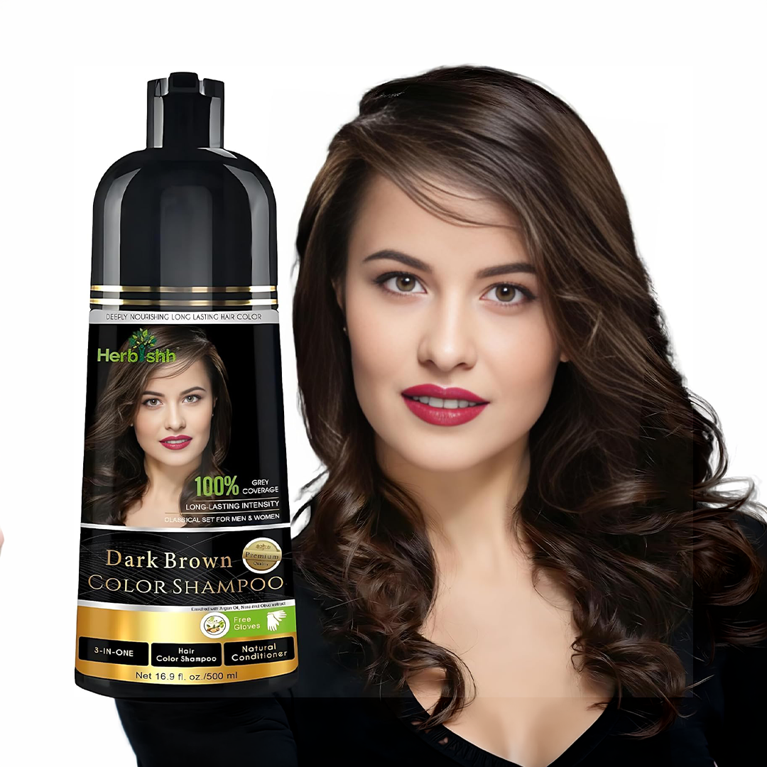 Herbishh Dark Brown Hair Color Shampoo 500ml 3 In 1 Ammonia Free Magic Hair Dye Shampoo for Gray Hair Coverage