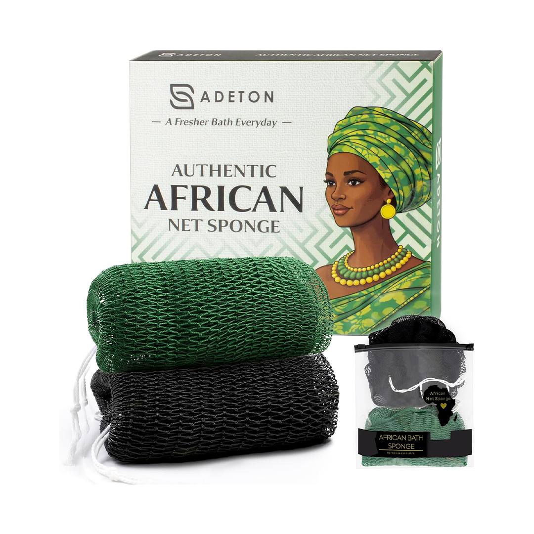 Adeton African Net Sponge Exfoliating Bath Wash Cloth Long Body Scrubber for Shower Bath Back Foot and Scalp Cleaning