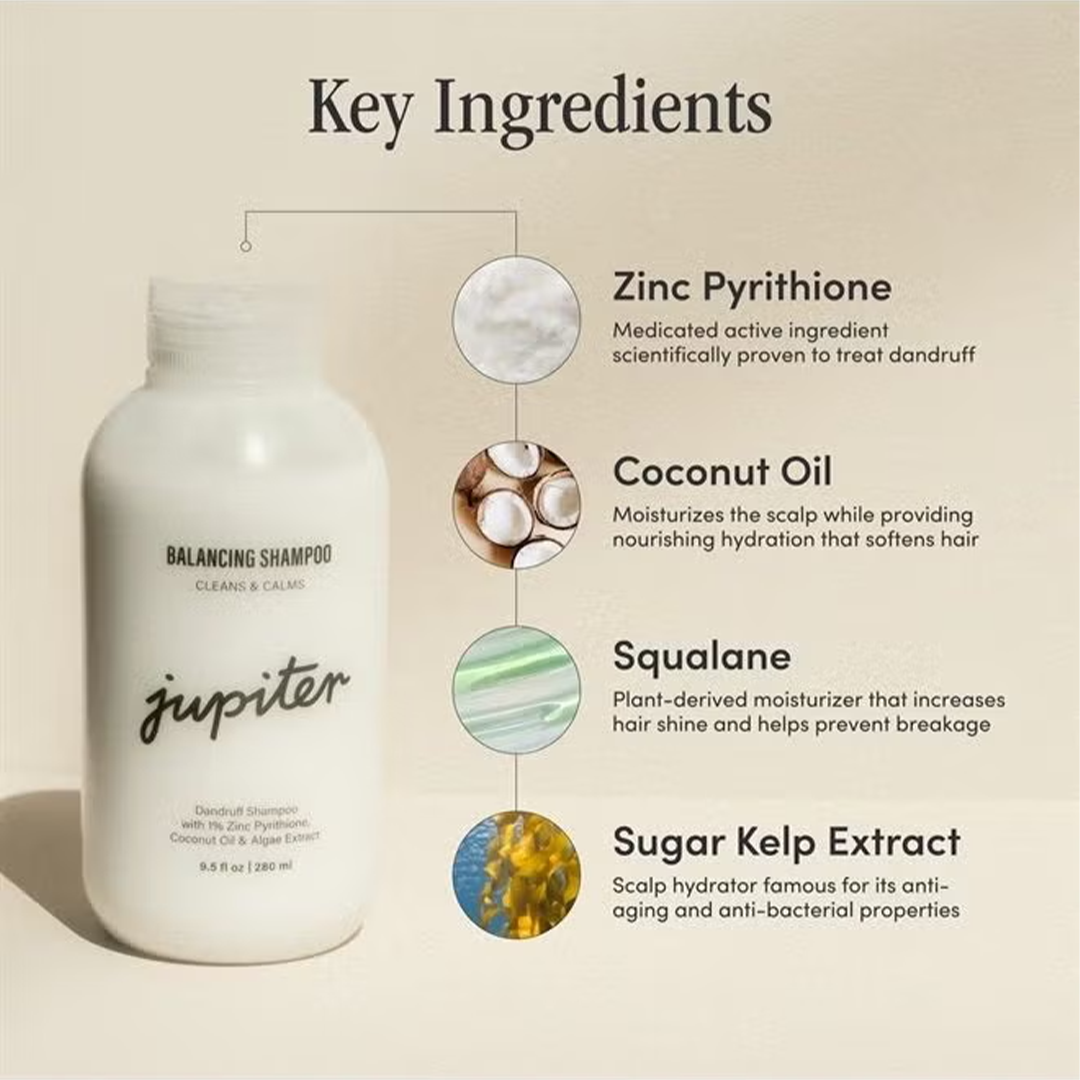 Jupiter Physician-Formulated Anti Dandruff Shampoo & Conditioner For Flaky, Itchy, Oily, Dry Scalp - Vegan, Sulfate Free - Color Safe & Para