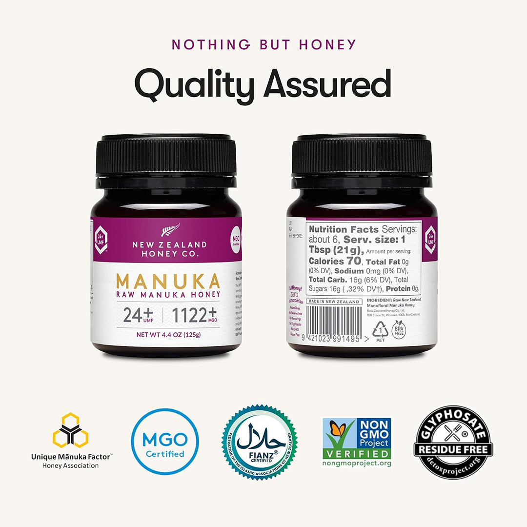 New Zealand Honey Co. Raw Manuka Honey UMF 24+ MGO 1122+ Medical Grade, 125g