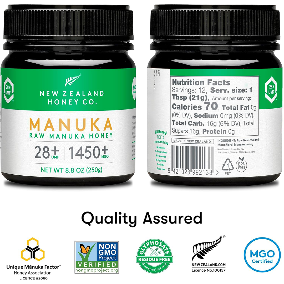 New Zealand Honey Co Raw Manuka Honey UMF 28 MGO 1450 Certified Pure 250g