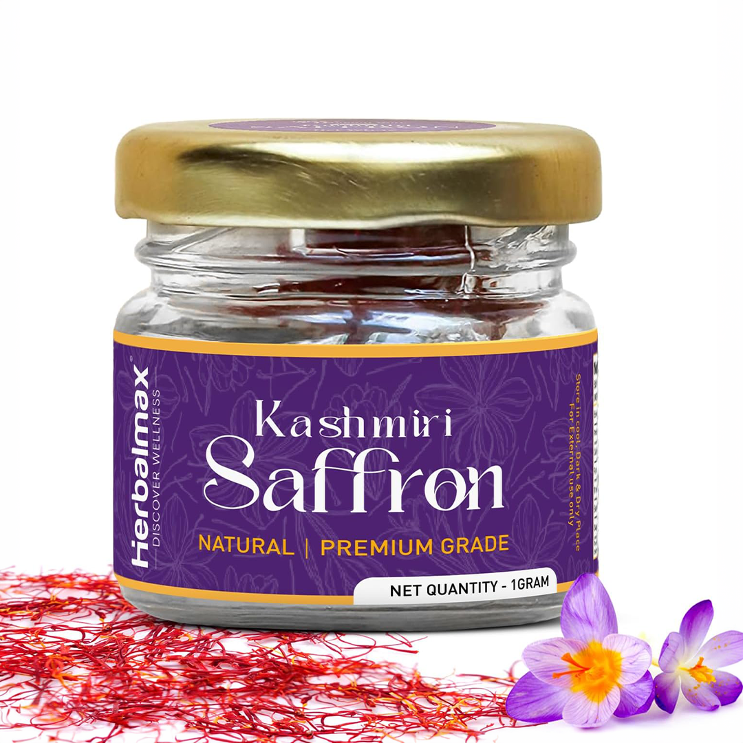 Herbal Max Original Kashmiri Kesar Saffron 1gm | A+++ Grade Mongra Kesar | Pure & Natural Zafran Leaves | Ideal for Cooking, Sweets, Beverages &...