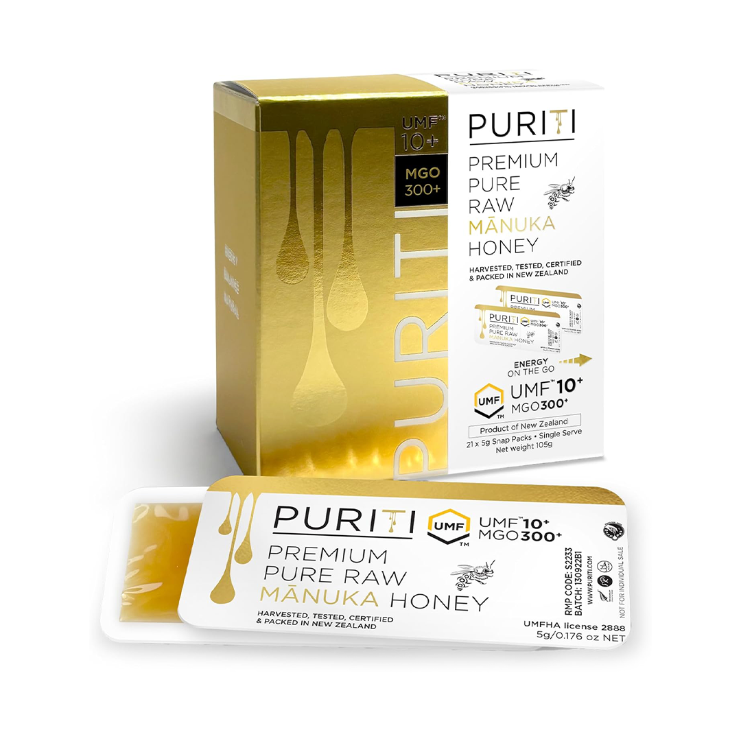 PURITI Manuka Honey Snaps UMF 10+ Single Serve Travel Honey Packets (21 Pack)