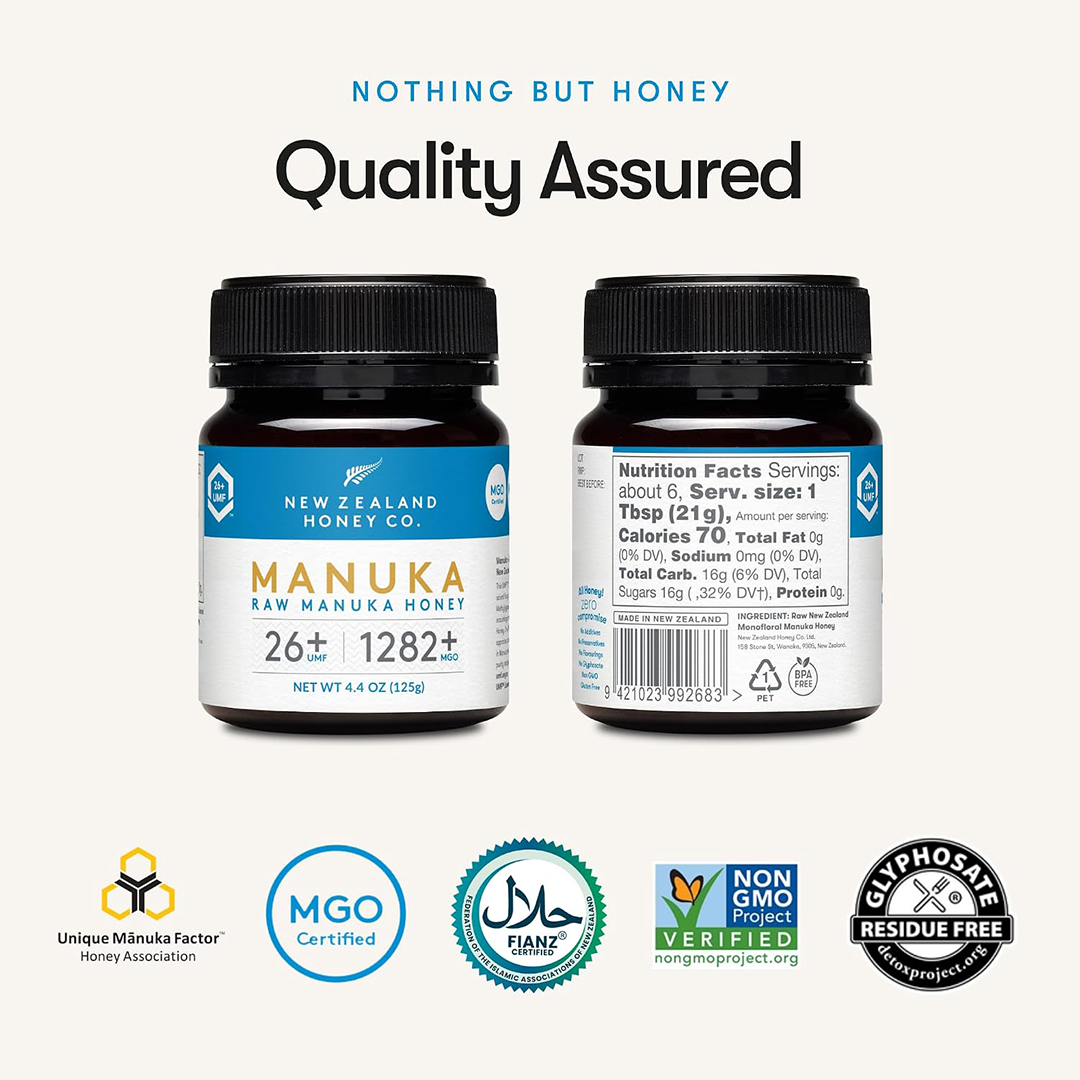 New Zealand Honey Co. Manuka Honey UMF 26+ Raw MGO 1282+ Certified, 4.4 oz