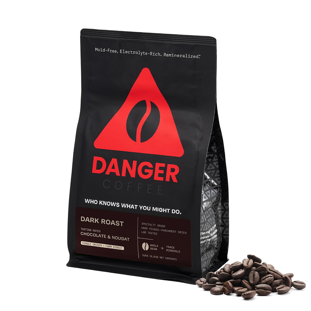 Danger Coffee by Dave Asprey Remineralized Mold-Free Dark Roast Whole Bean Coffee, 10.9 oz