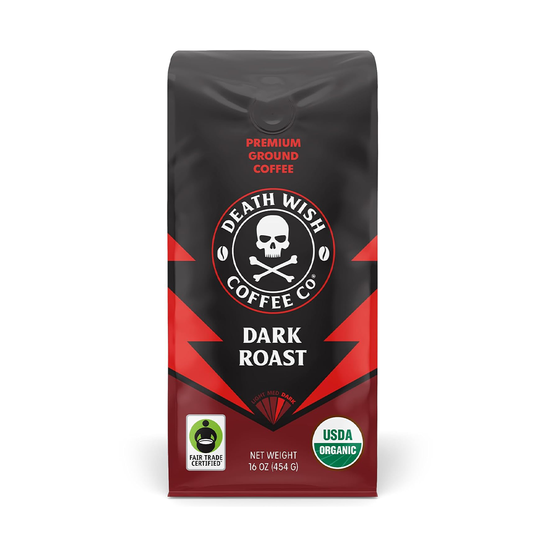 Death Wish Coffee Organic Dark Roast Ground Coffee Fair Trade, 16 oz