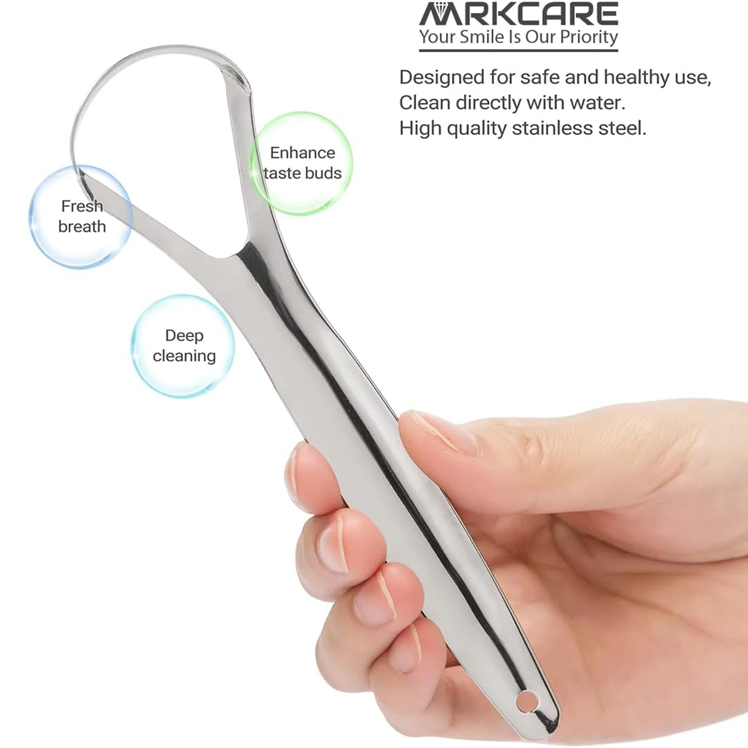 MRKCARE Double Layer Tongue Scraper Medical-Grade Stainless Steel (2 Pieces + Metal Case)