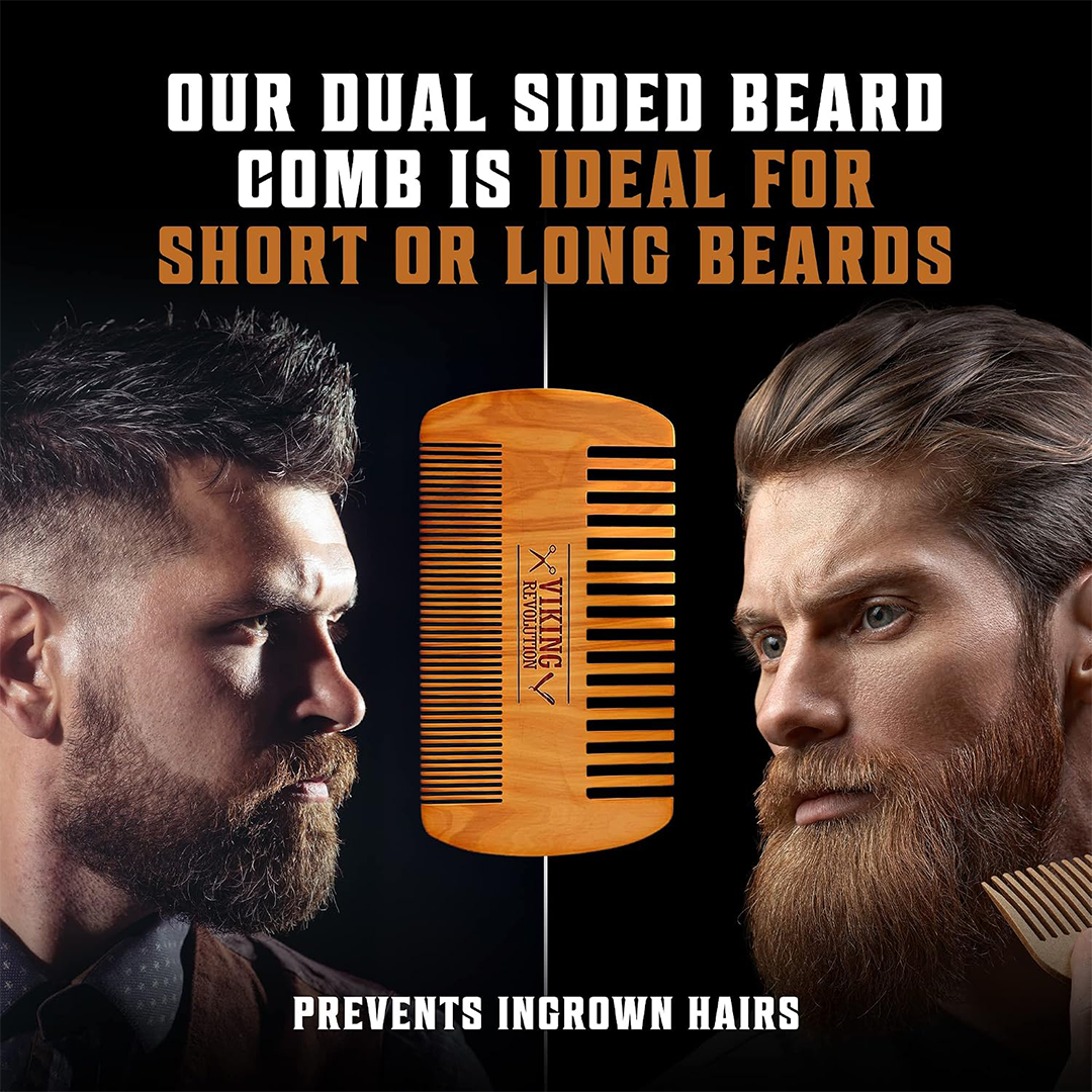 Viking Revolution Premium Beard Grooming Set - Comb and Brush for Smooth and Neat Facial Hair - Awesome Gifts for Men
