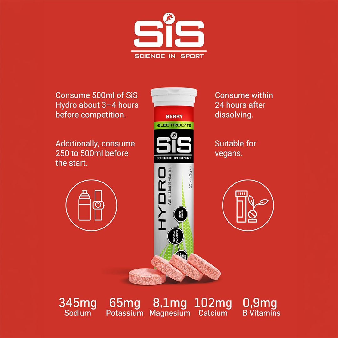 SiS Go Hydro Zero Sugar Effervescent Electrolyte Tablets Berry Hydration Recovery 20 Pack