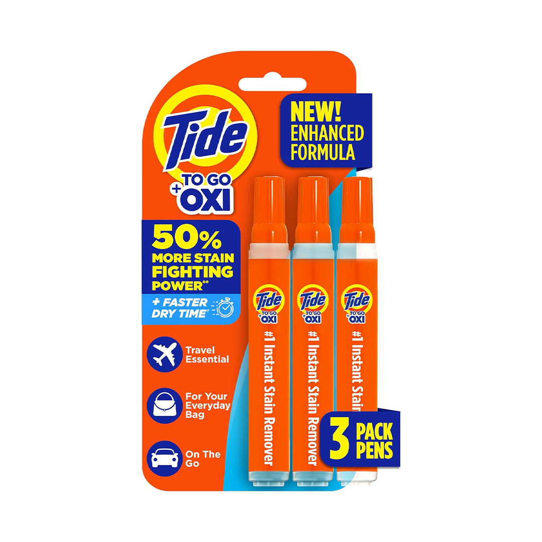 Tide To Go Instant Stain Remover Pen for Clothes - Portable Spot Cleaner, Travel-Friendly, Works on Food & Drink Stains, Fits in Purses & Bags - 3 Count (Pack of 1)