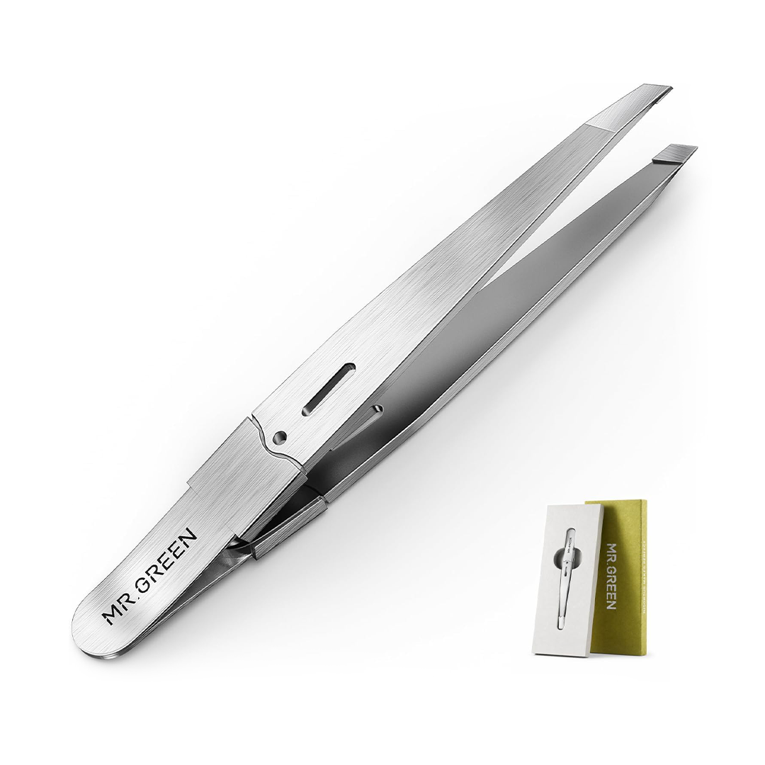 MR.GREEN Professional Precision Tweezers for Eyebrow Facial Hair Removal Stainless Steel Slant Tip Beauty Grooming Tool