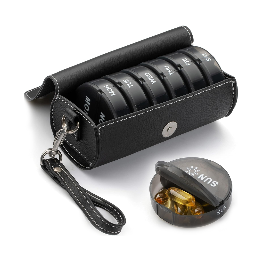 Yaklim Weekly Pill Organizer AM & PM with PU Leather Case | 7 Days