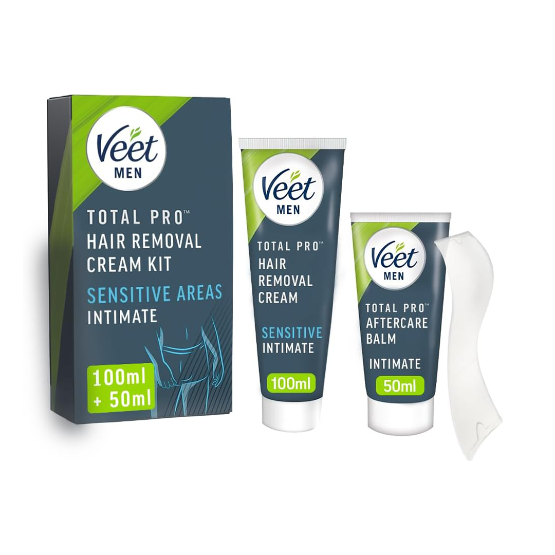 Veet Men Total Pro Intimate Hair Removal Cream & Aftercare Lotion Sensitive Areas Kit | 150 mL