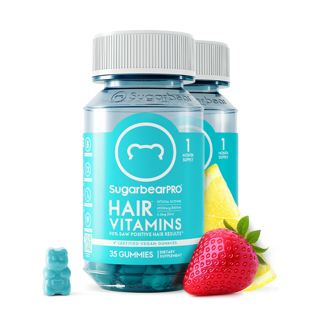 Sugarbear Pro Hair Gummies Vegan Biotin & Vitamins for Hair Growth Support (2 Pack)