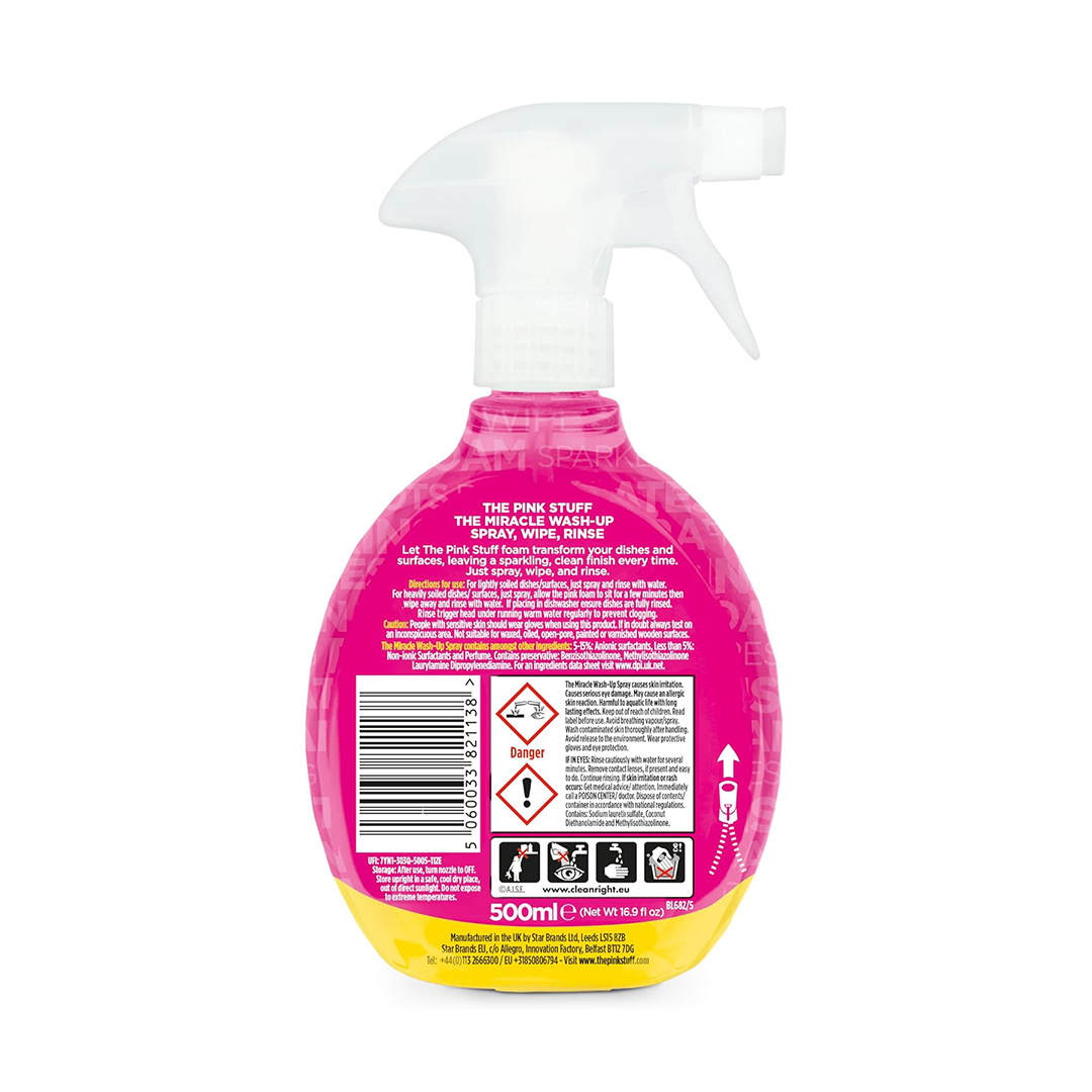 The Pink Stuff Miracle Wash Up Spray (500ml) The Instant-Action Dish Degreaser