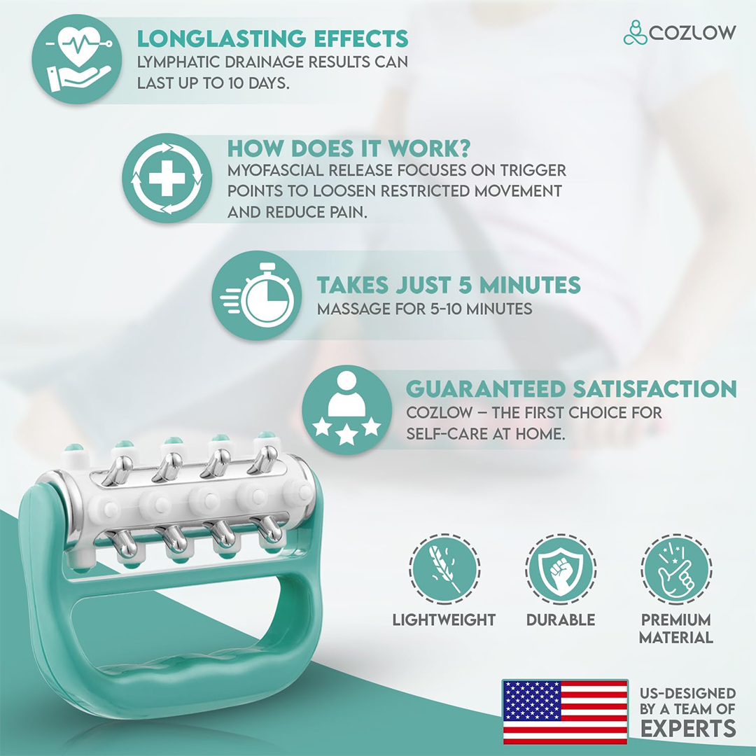 COZLOW MyoRelease Lymphatic Drainage Massager Handheld Fascia & Scar Tissue Roller, Green
