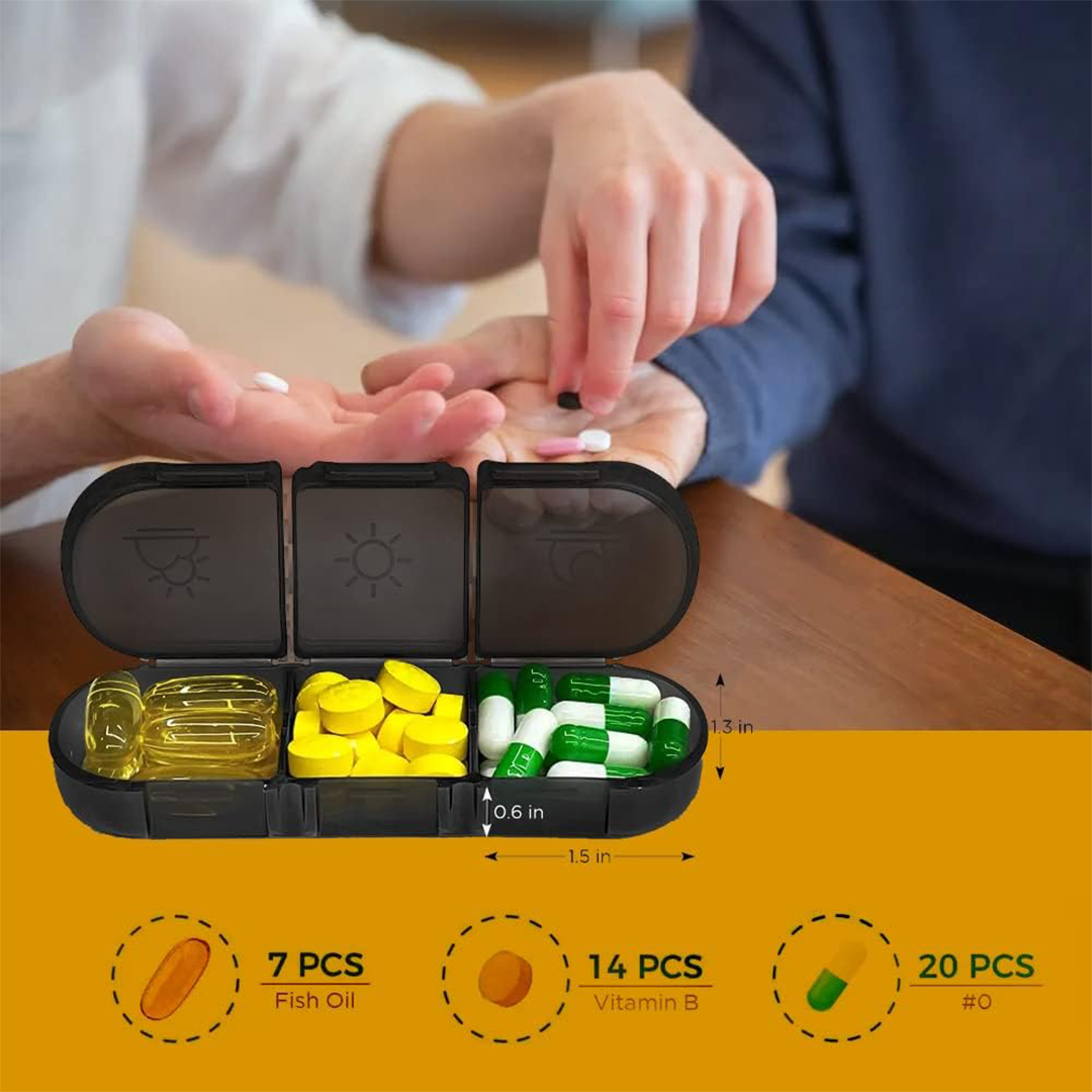 PULIV Weekly Pill Organizer 3 Times a Day 7 Day Portable Travel Pill Box | Large Light-Proof Medication Case for Vitamins, Supplements & Fish Oil (Black)
