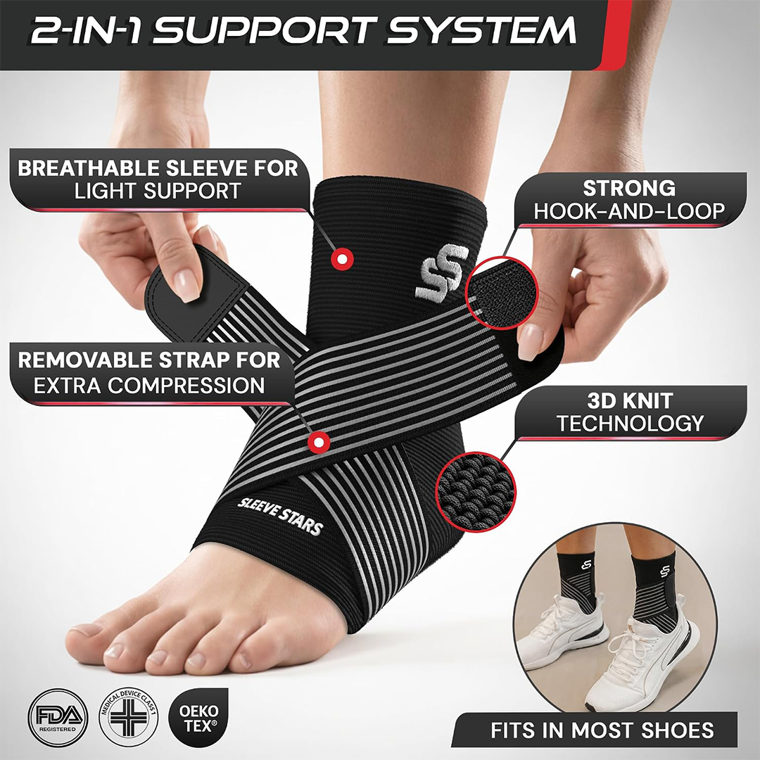 Sleeve Stars Ankle Brace Adjustable Support for Plantar Fasciitis & Achilles Relief