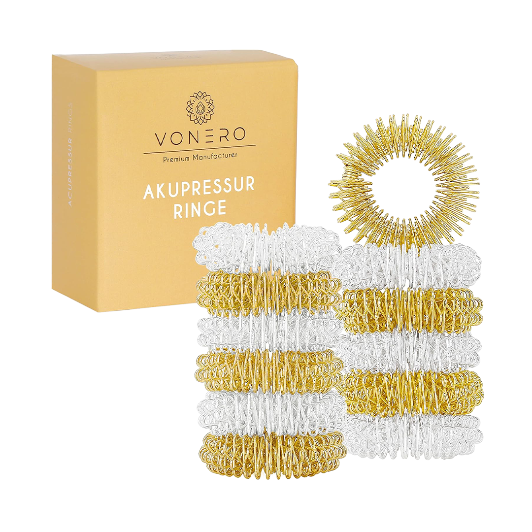 VONERO Premium Acupressure Rings Finger Massage & Anti-Stress Set (12 Pack)