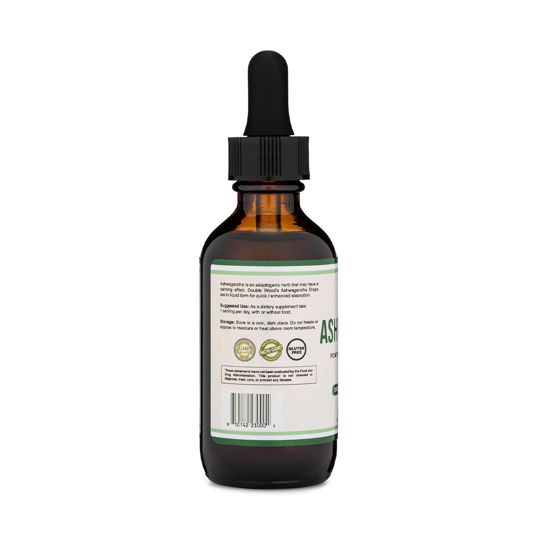 Double Wood Organic Ashwagandha Drops 1200mg Liquid Tincture Dietary Supplement 60ml
