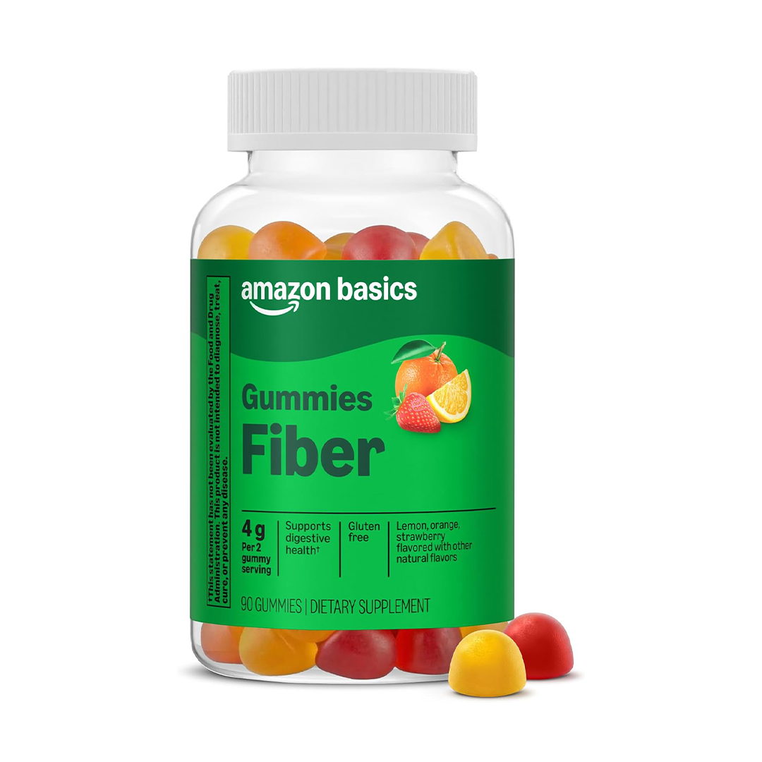 Amazon Basics Fiber Gummies 4g Per Serving Orange Lemon & Strawberry Flavors 90 Count